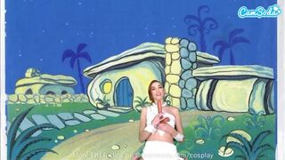 Słodkie nastolatek wilma flintstone w cosplay masturbuje się i ssać ogromny pot