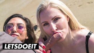 Frida Sante i Georgie Lyall ssać gorąco i pieprzyć na gigantyczny Dick na plaży