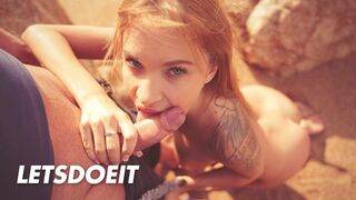 Angel Piaff blondynka uwodziciel z tłusty kogut ssać na plaży